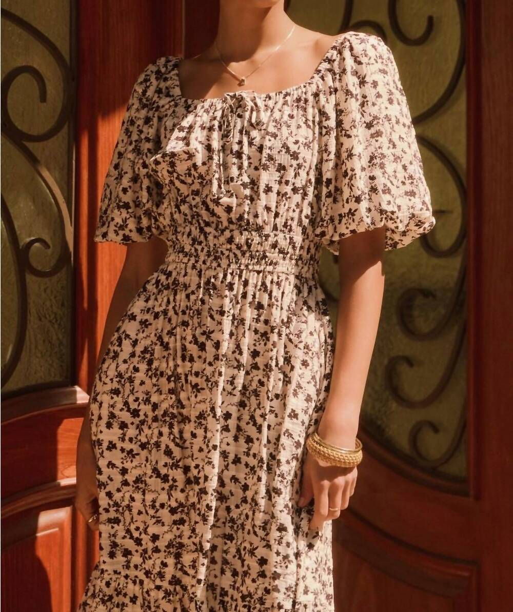 NEW ODDI ditsy flower printed midi dress in white black combo - Picture 2 of 3